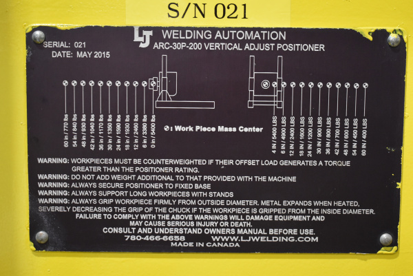 Used LJ Welding 5,400lb Pipe Positioner - Model Information