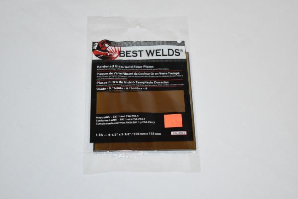 Deltaweld | Best Welds 4x5 GOLD Hardened Glass Welding Lens Shade #9
